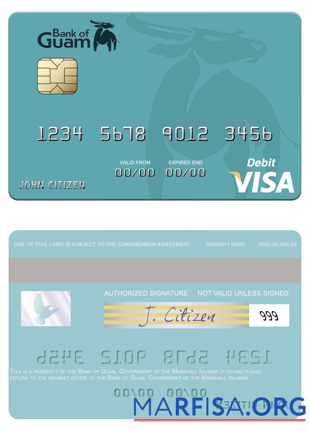 Blank Marshall Islands Bank of Guam visa debit card template
